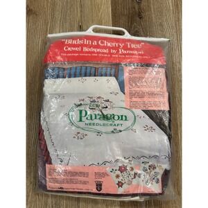 VTG Paragon Needlecraft Birds in a Cherry Tree Bedspread Embroidery Double Bed